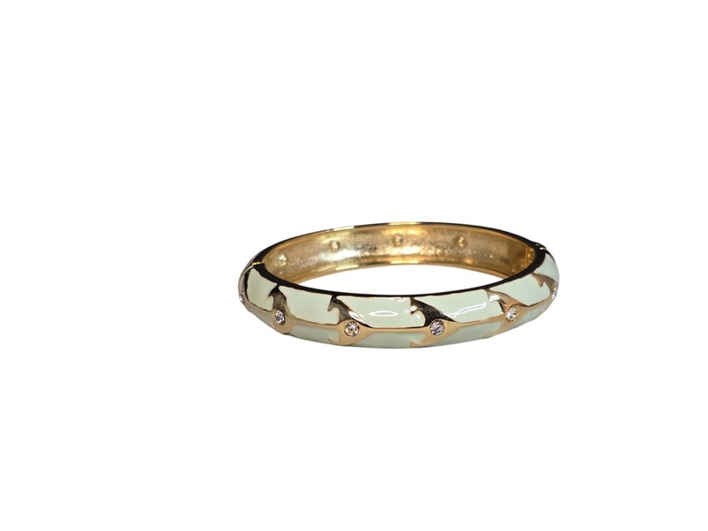 Women's Trendy Gold Plated Green Enamel Crystal Hinged Bangle Bracelet NWOT gallery