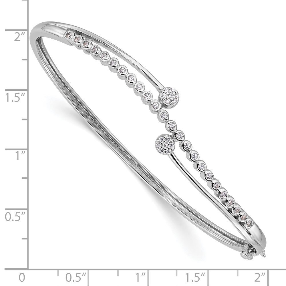 Sterling Silver Rhodium-plated Polished CZ Hinged Bangle Bracelet gallery