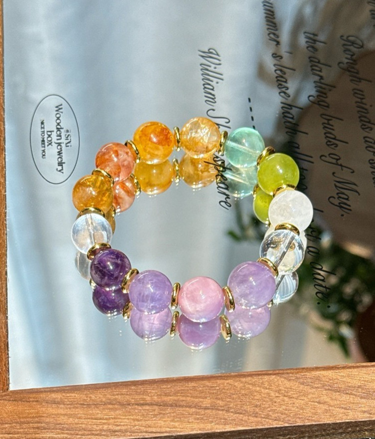 Natural Amethyst Fluorite Crystal Stretch Bracelet Gold Plated Copper Women Gift gallery
