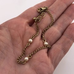 Gold Tone Bracelet Faux Pearl Station Chain Retro Christmas Gift Party Disco