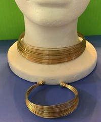 Celebrity Jewelry Set Gold tone Multi-Layer Metal Wire Chocker & Bracelet