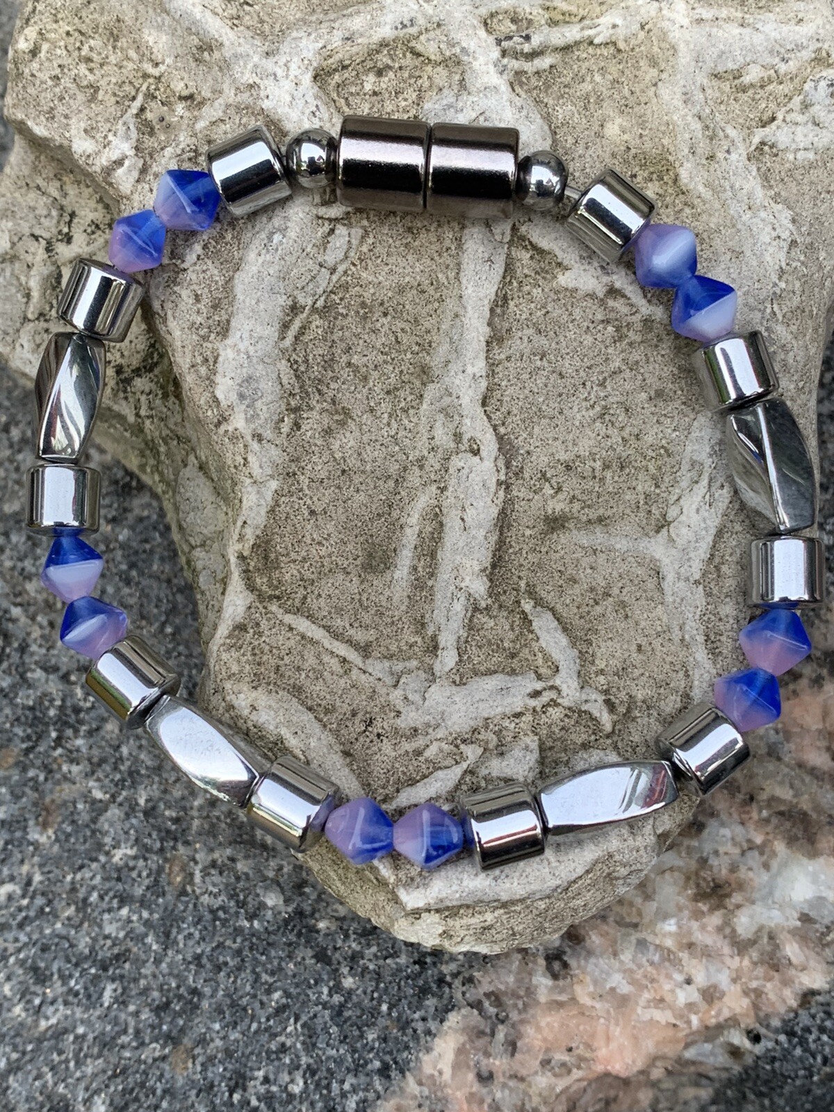 Silver Magnetic Hematite Bicone 2-Tone Sapphine Rose BRACELET ANKLET NECKLACE gallery