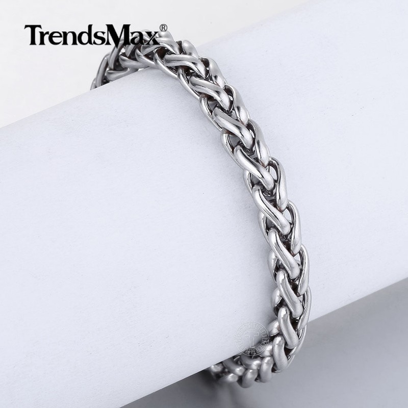 6mm 7"-10” Round Wheat Chain Bracelet Men Boys Silver Stainless Steel Link Clasp gallery