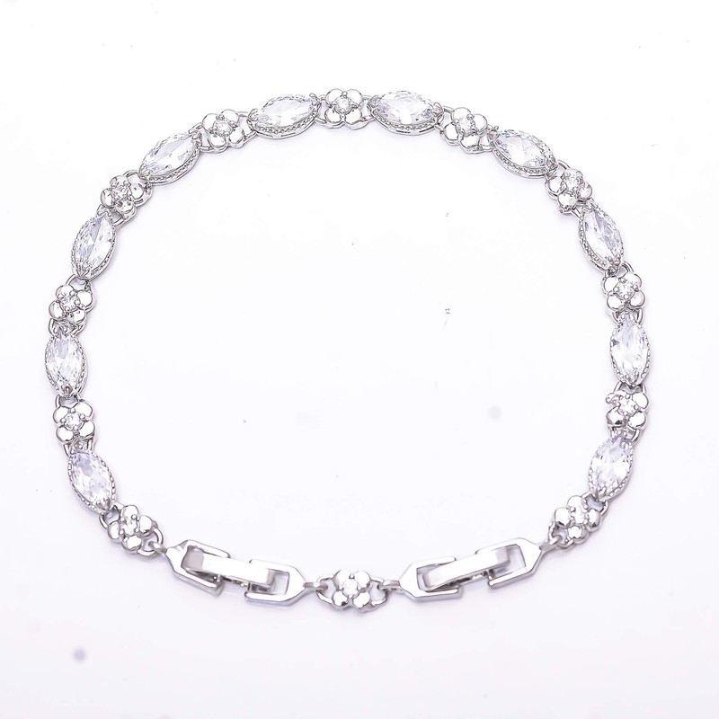White Topaz & Cubic Zirconia 925 Sterling Silver Tennis Bracelet 7.99" B40 gallery