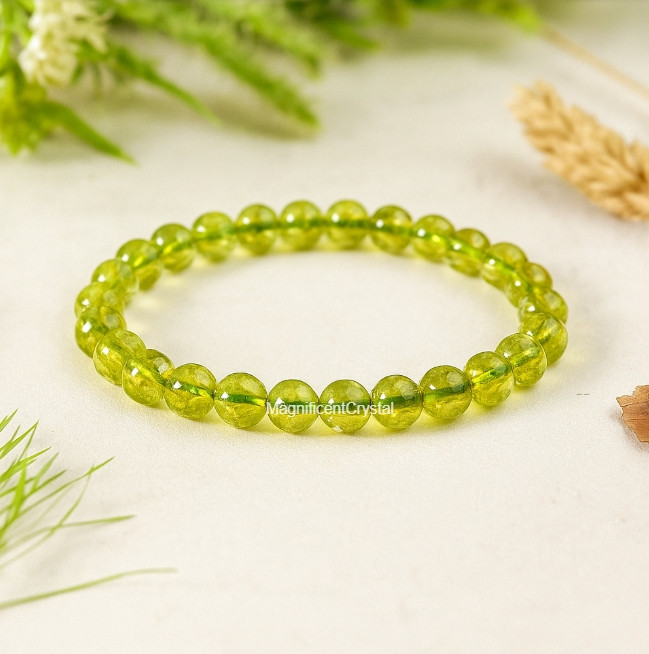5PCS Peridot Bracelet 8MM Green Stone Stretch Jewelry August Birthstone Gifts gallery