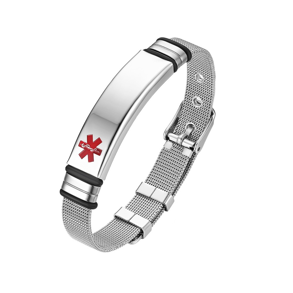 Custom Medical Alert ID Mesh Bracelet Emergency Conditions Allergies Diabetic
