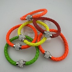 LOT of 7 NEW Fun Braided Leather Neon Magnetic Crystal Ball Bracelet Goody Bag