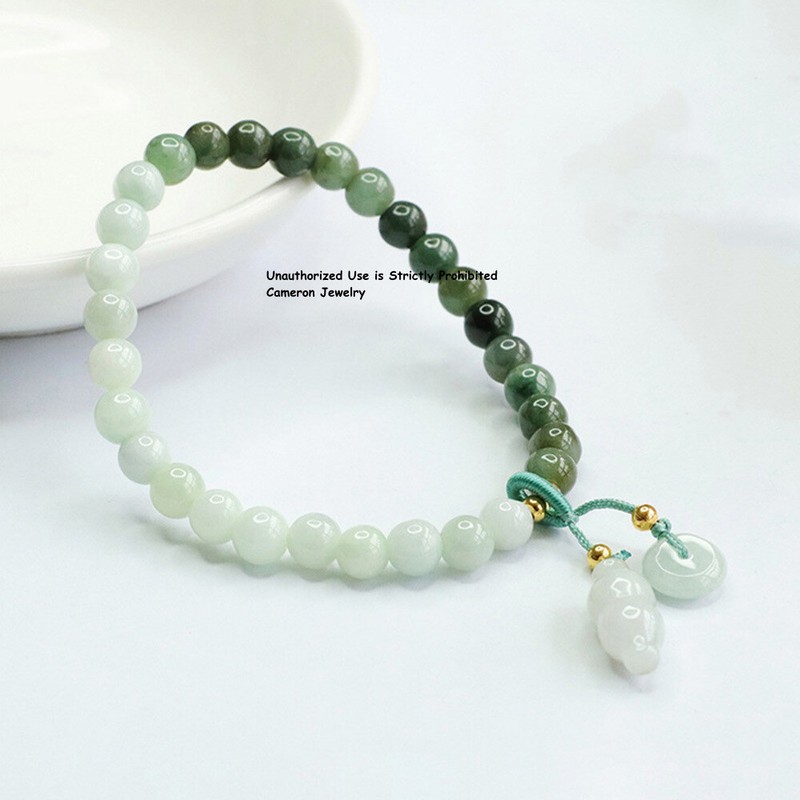 Real Natural Green White Jade Jadeite Women Lucky Peace Beads Bracelet gallery