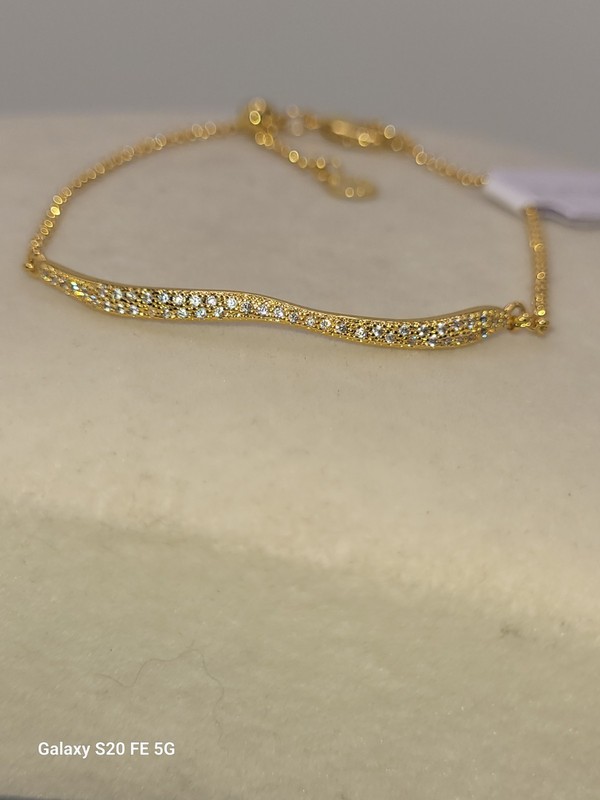 Designer Crystal Gold-tone Wave Bar Bracelet Adj. Stackable NWT 8" Signed *NEW* gallery