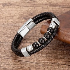 Handmade Natural Stone & Leather Charm Bracelet for Men & Women, 9 Styles