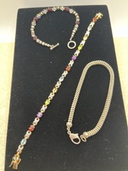 Bracelet Lot Of 3 Silver tone Colorful Stones One Stamped 925 China