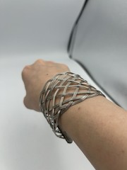 Vintage Silver Tone Wire Weave Cuff Bracelet – Approx 6.5cm in Diameter