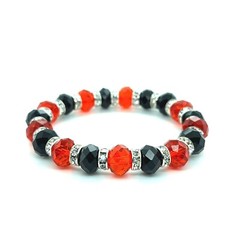 Black & Red Faceted Resin Crystal Beaded Stretch Bracelet Austrian Czech CZ