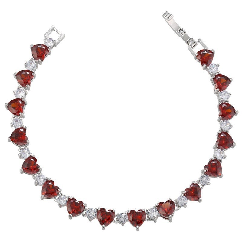 Pink Heart Cut Moissanite Tennis Bracelet Silver Tone Women's Romantic Jewelry gallery