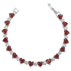 Red Garnet Heart Cut Tennis Bracelet Silver Tone Women’s Style Jewelry For Her