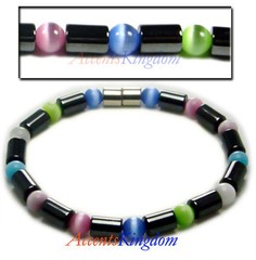 Accents Kingdom Womens Magnetic Hematite Color Cats Eye Bead Bracelet 7.5″