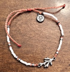 Pura Vida Bracelet – Coral Seed Bead Silver Charm White Adjustable Peach Pink