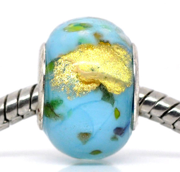 Golddust Foil Murano Glass European Bead Compatible for Most European Snake Chai