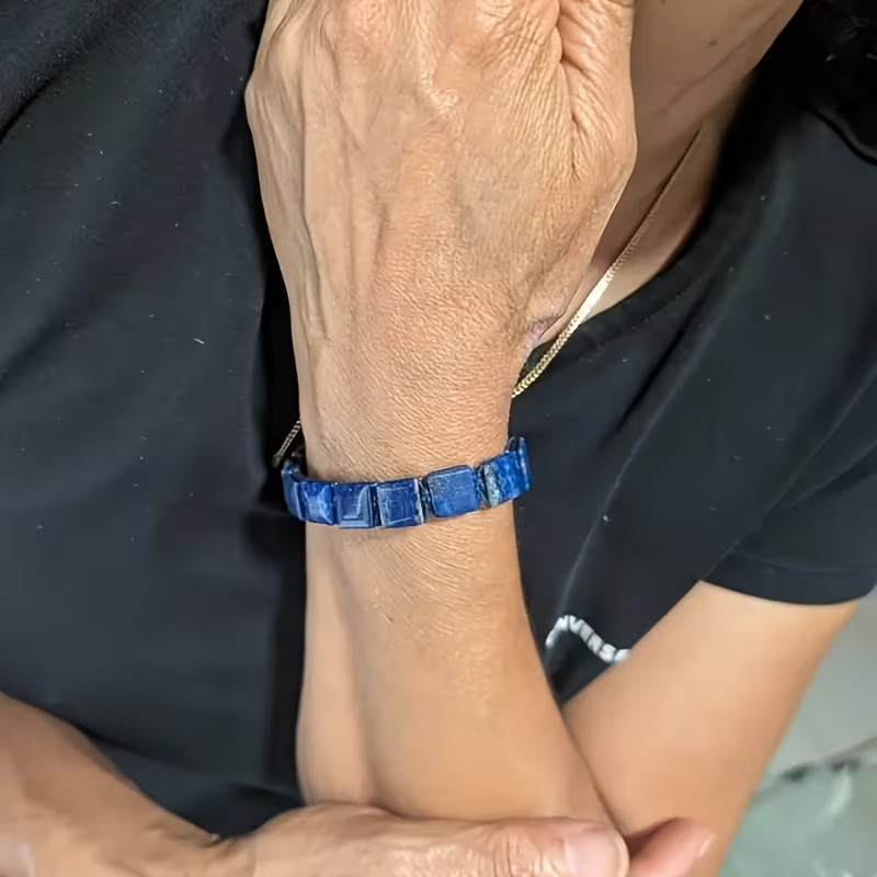 Natural Lapis Lazuli Men's Bracelet Square Beads Healing Crystal Jewelry gallery