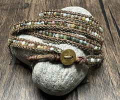 **CHAN LUU** 33” 5x Semi-Precious Stone Leather Cord Wrap-Around Bracelet