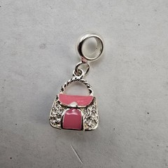 Pink Handbag Purse Dangle European Charm Bead Rhinestone Bracelet Pendant