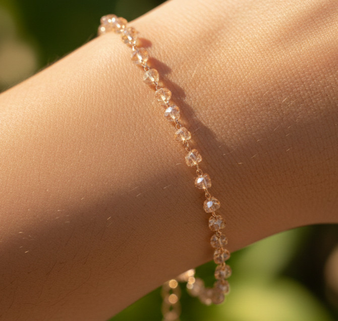 Boho Rose Gold Plated Crystal Bracelet Minimalist Champagne Topaz Color Beaded gallery