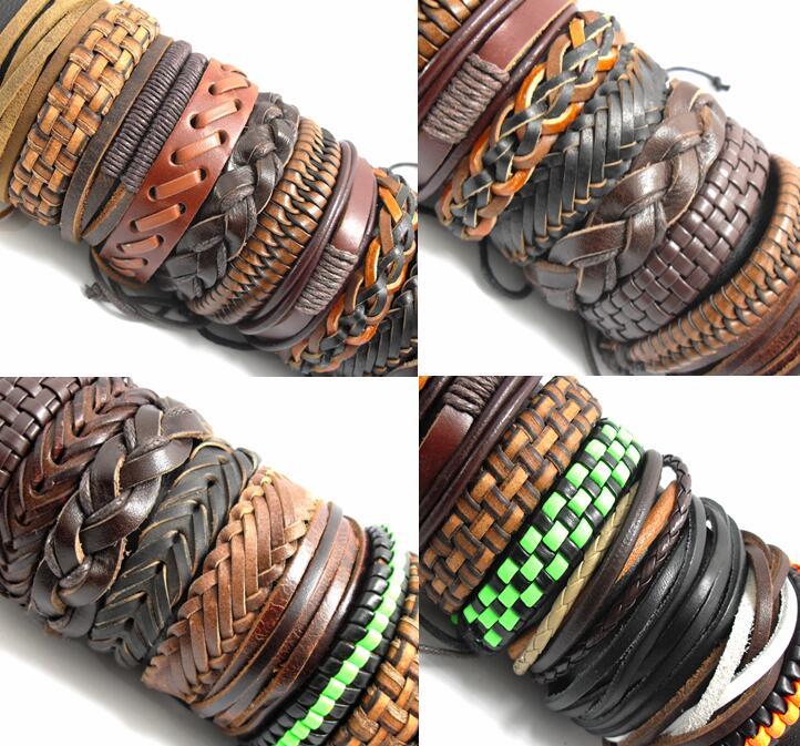 20pcs Mix Genuine Leather Bracelets Men's Wristbands Manmade Wholesale Jewerly gallery