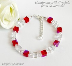 925 Silver Adjustable Bracelet with Swarovski®️ Light Siam Shimmer & Clear Cube