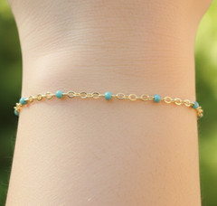 Elegant Gold Tone Beaded Bracelet Multi-Color Minimalist Gold Plated Chain