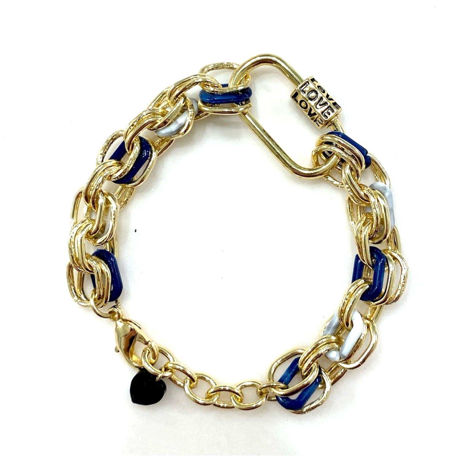 Gold-Tone Chain Bracelet with Blue & White Enamel Links and LOVE Accent gallery