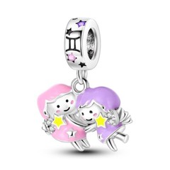 MULA European Silver Plated Charm AAA CZ Enamel Gemini Dangle For Women Bracelet