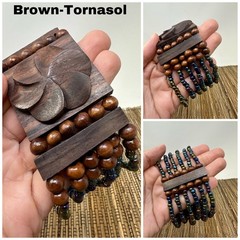 Wooden Flower Beaded Bracelet | Boho Stretch Cuff | Handmade in 8 Color Options