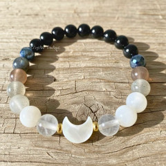 Moonstone Labradorite Tourmaline Moon Charm Bracelet Healing Balance Crystal