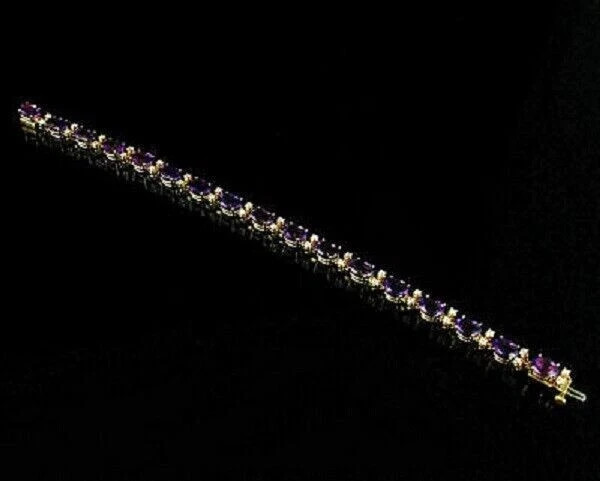 8.67Ct Oval Simulated Amethyst Pretty Tennis Bracelet 925 Yellow Sterling Silver gallery