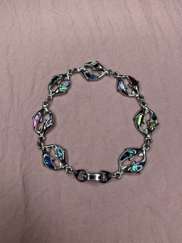 Abalone Dolphin Chain Bracelet SJ Silver Tone Multicolor Shell Sea Life Jewelry gallery