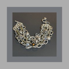 Brighton Metal Play Bracelet Beaded 5 Strand Silver Plate Bronze Chain Wide