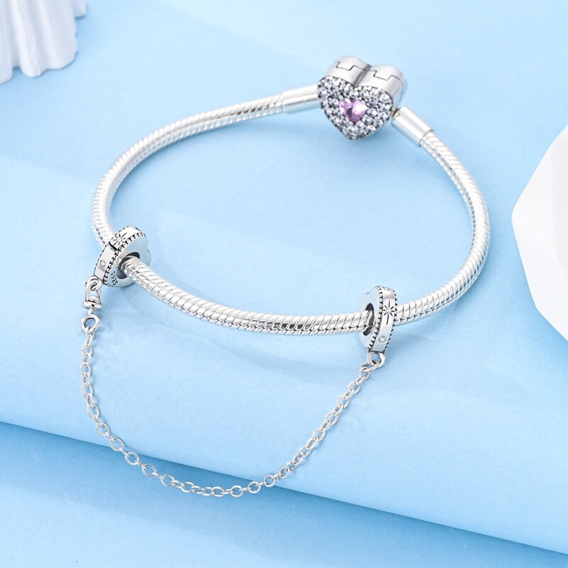 MULA S925 Sterling Silver Safety Chain CZ Dewdrop Love Charm For Women Bracelet gallery
