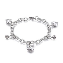 304 Stainless Steel Charm Bracelet Heart Silver 7.5″ Inch x6mm Z74