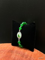 Bracelet Green Beads Charms St. Jude Medal Shape