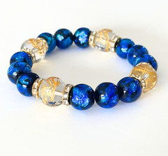 Carved Four Divine Beasts Quartz & Firefly Glass Bracelet 3size Gold
