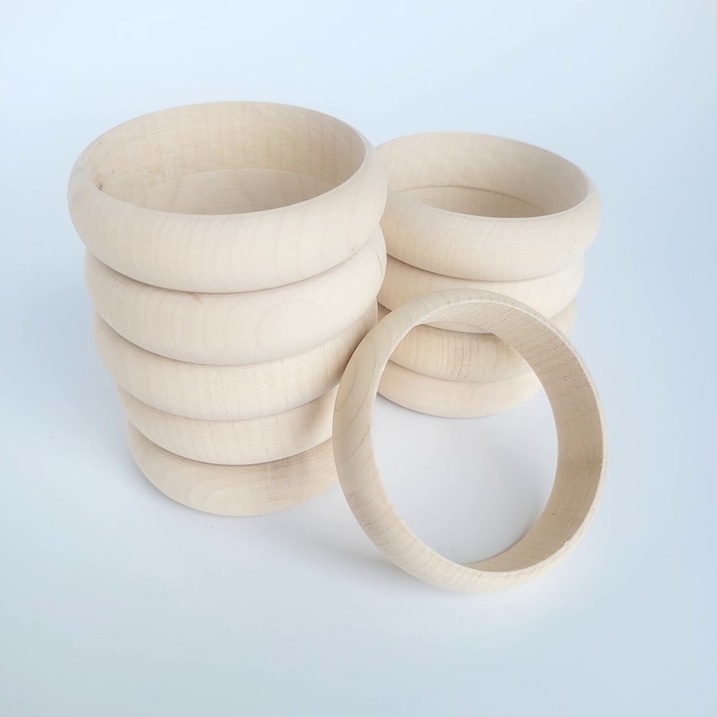 Wooden Round Bangles, Set of 10, Height 2 cm, - Decoupage / Unpainted gallery