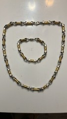 Unisex Two Tone New Stainless-Steel Set 24-inch Chain & 8-inch Bracelet