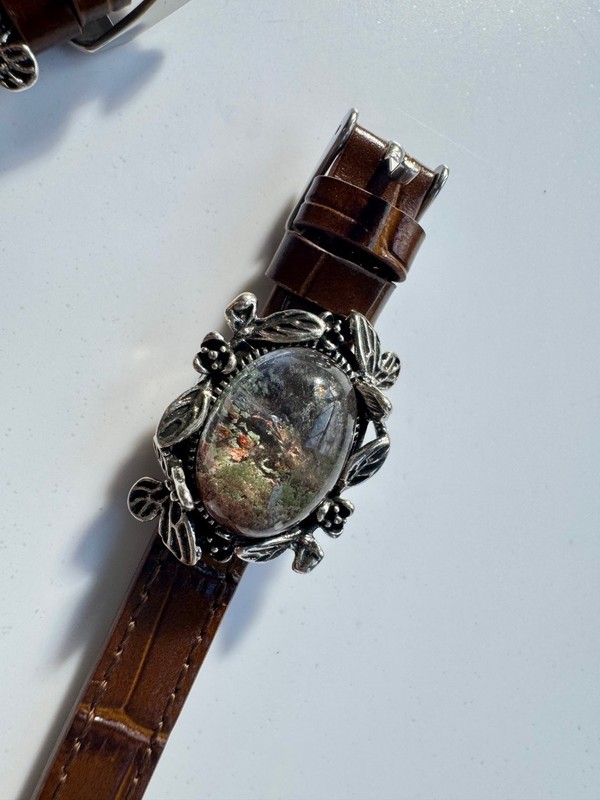 Brown Leather Watchband with Natural Crystal Accents gallery