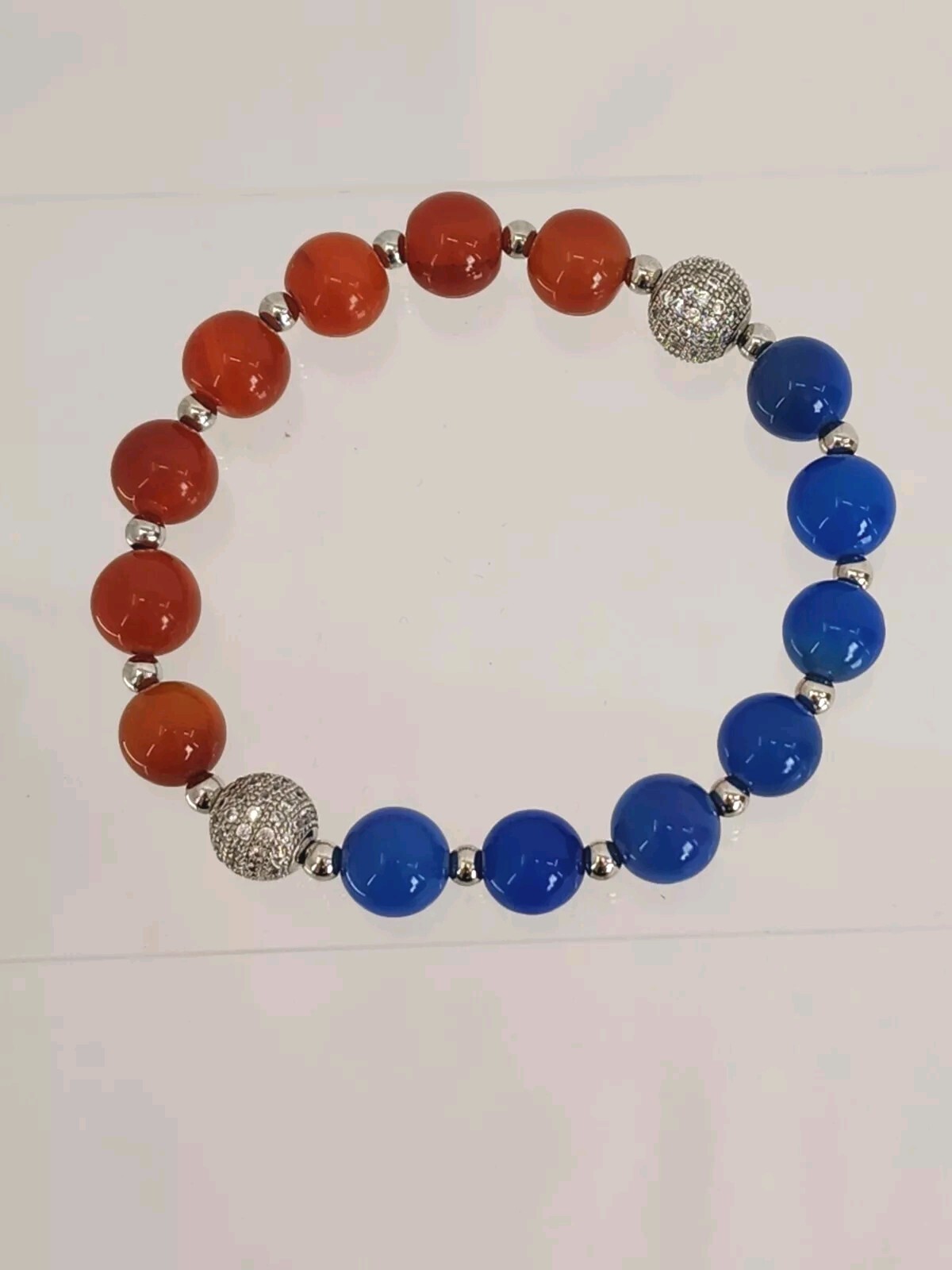 Red White And Blue Patriotic Stretch Bracelet White Rhinestones & Silver Spacer gallery