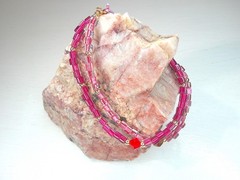 Pink Glass Beaded Bracelet Handmade Double Strand Modern 8 in Two tone