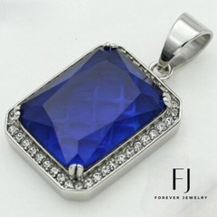 Men’s Stainless Steel,Royal Blue Cubic zirconia 45mm Charm Unisex.Box