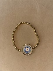 Evil Eye Round Shaped Cubic Zirconia Setting Gold Plated Bracelet Elastic Band