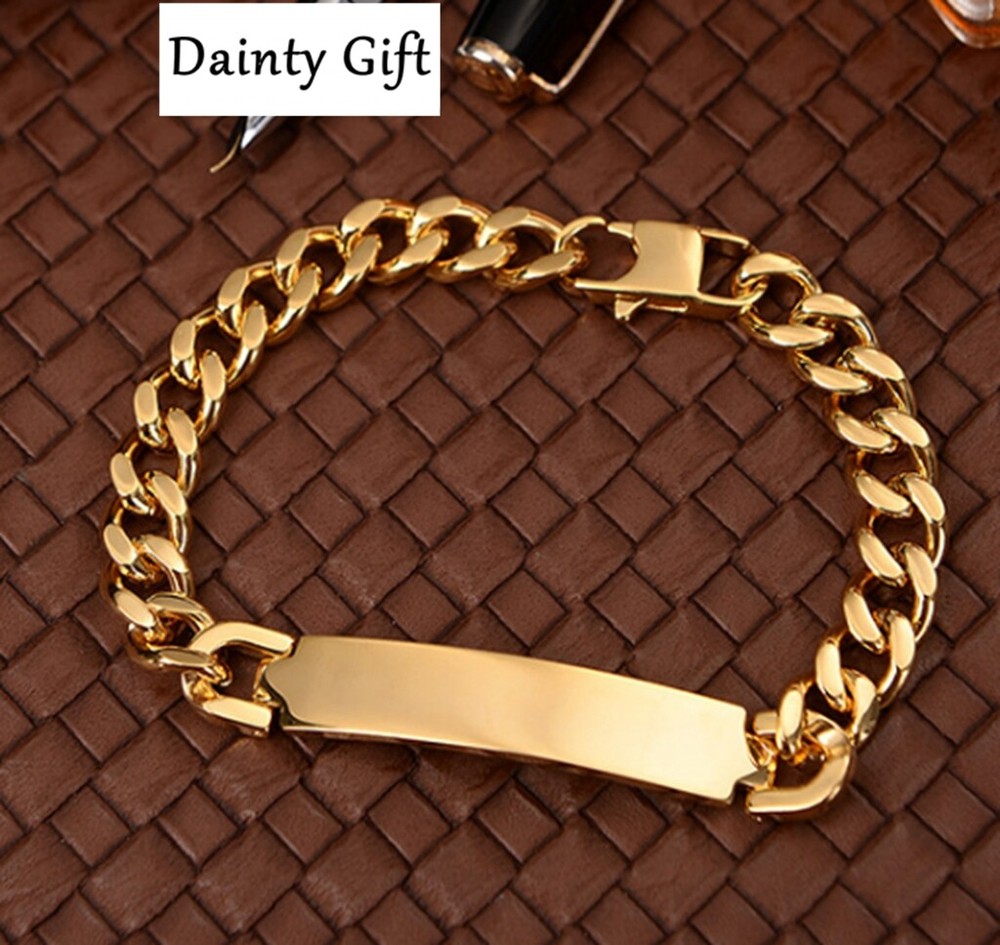 Hip Hop Men / Women Titanium Stainless Steel Engrave Bar Chain Bracelet 8"