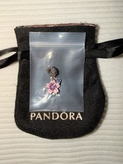 PANDORA Sterling Silver 925 Pink Enamel Flower Dangle Charm CZ Pavé Signed