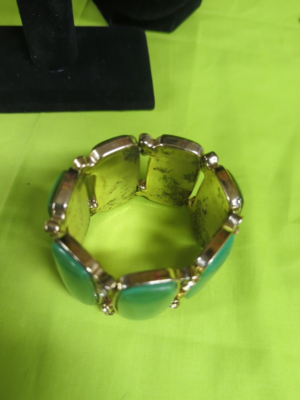 Chunky Green And Gold With Clear Rhinestone Bracelet gallery